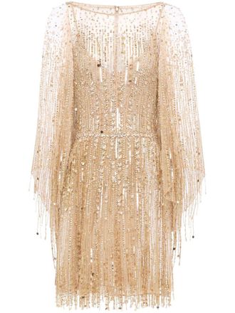 Jenny Packham Dazzle mini dress - women - Nylon - 10 - Gold