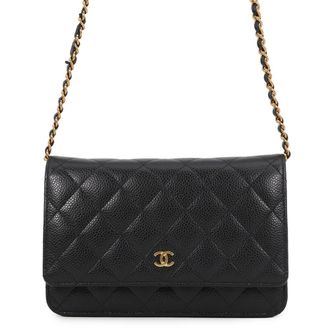 Chanel Black Grained Calfskin Chain/Shoulder Wallet (Pre-Owned)
