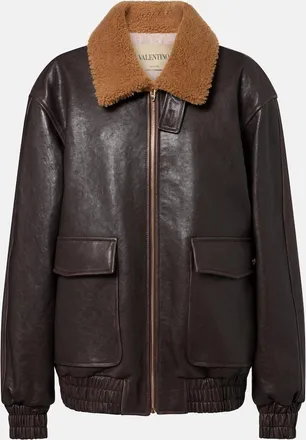 Valentino Caban shearling-trimmed leather bomber jacket