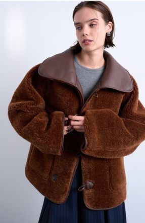 Topshop Oversize Reversible Faux Shearling Jacket in Brown at Nordstrom, Size X-Small