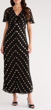 Halogen Metallic Dot Tie Back Maxi Dress in Rich Black at Nordstrom Rack, Size Xx-Small