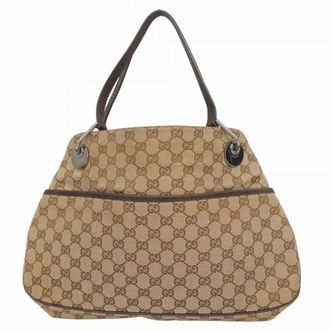 Gucci Beige Brown Canvas Tote Bag (Pre-Owned)