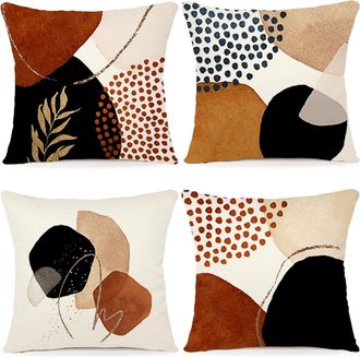 Gabrielle Juego De 4 Fundas De Coj&iacute;n De Lino, Cojines De Sof&aacute; Con Estampado Abstracto Bohemio Moderno Para Dormitorio Y Uso Exterior, Fundas De Almohada De 45x4