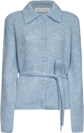 Dries Van Noten Polo Wol Cardigan - Dames - Vesten - Blauw - XS - Wol - Truien & Vesten