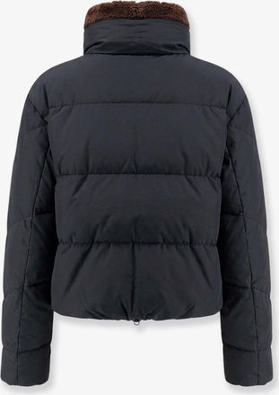Brunello Cucinelli Womens Down Jacket With Shearling Collar Black Cotton