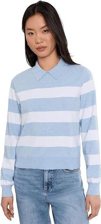 Splendid Phoebe Polo Stripe Sweater Womens Sweater Sea Bronze Heather/White : XL (Womens 14-16), Cotton/Elastane/Nylon