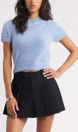 Open Edit Fuzzy Short Sleeve Sweater in Blue Tempest at Nordstrom Rack, Size X-Large
