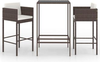 vidaXL 3 Piece Garden Bar Set with Cushions Poly Rattan Brown Vidaxl