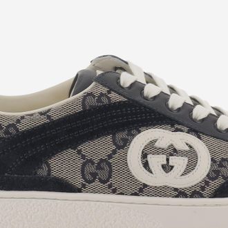 Gucci Boys Gg Fabric And Leather Sneakers Grey Trainers