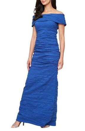 Alex Evenings Crinkle Off the Shoulder Stretch Taffeta Gown in Royal at Nordstrom Rack, Size 10