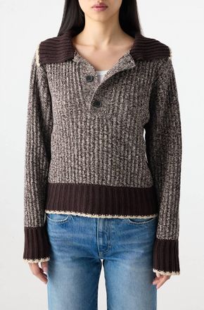 Amo Bobbie Button-Front Sweater In Mocha/storm