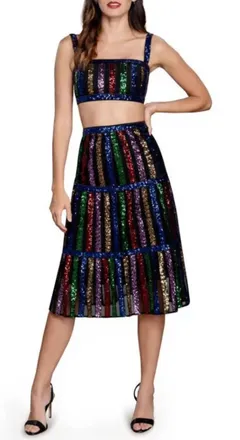 Dress The Population Diaz Sequin Crop Tank & Skirt In Blue