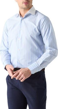 Robert Talbott Reynolds Blue Multi Stripe Light Weight Poplin Shirt in Contemporary fit at Nordstrom, Size 15.5 - 34