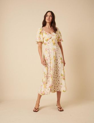 Nobody's Child White Floral Peony Midi Dress