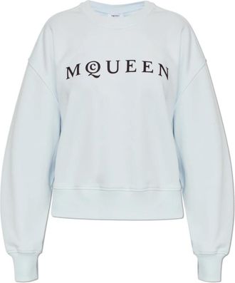 Alexander McQueen Sweatshirt met Logo en Fluweelzachte Afwerking - Dames - Sweatshirts - Blauw - L - Katoen - Hoodies & sweatvesten