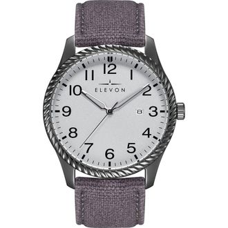 Elevon Watches Crosswind Canvas-Overlaid Leather-Band Watch w/ Date in Gunmetal/grey at Nordstrom