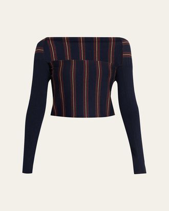 Dries Van Noten Tiba Striped Long-Sleeve Crop Top