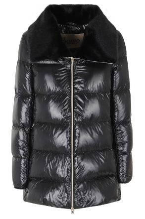 Herno Black Fur-Lined Collar Striped Quilted Polyamide Down Jacket