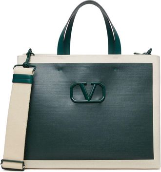 Valentino Garavani VLogo Signature tote bag - men - Cotton/Linen/Flax/Calf Leather/Linen/Flax/Metal/Calf Leather/Polyester/Zamak/Cotton - OS - Green