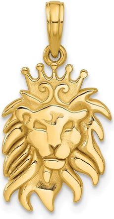 Diamond2Deal 14k Yellow Gold Polished Lion Head with Crown Pendant