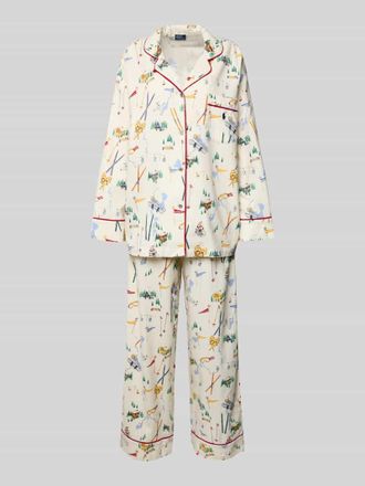 Polo Ralph Lauren Relaxed Fit Pyjama mit Reverskragen Modell Cozy in Offwhite, Gr&ouml;&szlig;e S