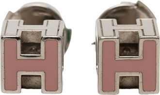 Herm&egrave;s Pre-owned Hermes Palladium Plated Enamel Cage D H Push Back Earrings Ladies 6YQ4B1RXVADKKDU7