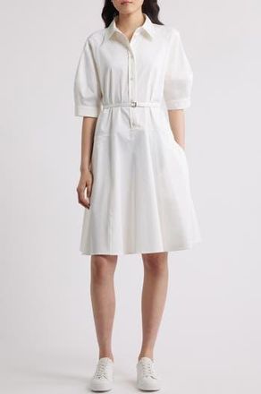 BOSS Delaurena Belted Stretch Cotton Shirtdress in White at Nordstrom Rack, Size 10