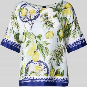 Marc Cain Relaxed Fit T-Shirt aus reiner Viskose mit floralem Allover-Print in Weiss, Gr&ouml;&szlig;e 34