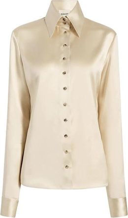 Khaite High-Neck Button-Up - Dames - Overhemden - Beige - XS - Satijn - Overhemden