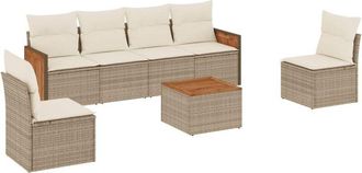 vidaXL Vidaxl - Set Sof&aacute;s De Jard&iacute;n 7 Piezas Y Cojines Rat&aacute;n Sint&eacute;tico Beige