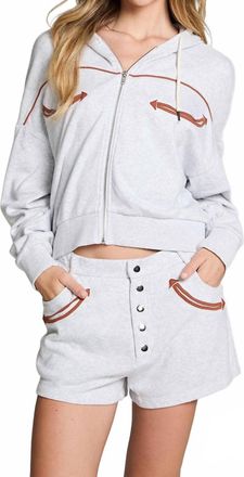 Chaser Western Details Zip Up Hoodie In Light Heather Grey