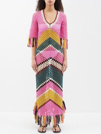 Dodo Bar Or Oxia Open-back Cotton-crochet Dress - Womens - Pink Multi