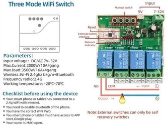 OEM Interruttore Intelligente A 4 Canali Crezuo Con Wi-fi, Bluetooth E Modulo Rel&egrave; A Contatto Pulito, 7-32 V E Controllo Remoto Tramite App.-crezuo