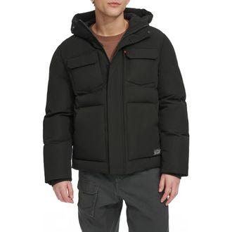 Levi's Water Resistant Hooded Quilted Puffer Jacket in Black at Nordstrom Rack, Size Medium