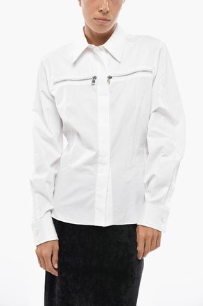 Alexander McQueen Camicia in Popeline di Cotone con Abbottonatura a Scomparsa e Dettagli Zip Alexander McQueen