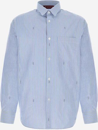 Gucci Mens Striped Cotton Poplin Shirt Light Blue