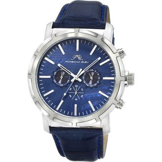 Porsamo Bleu NYC Chronograph Croc Embossed Leather Strap Watch, 47mm in Blue at Nordstrom Rack