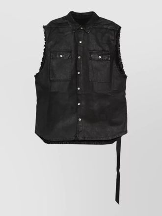 Rick Owens cotton fringed sleeveless shirt jacket