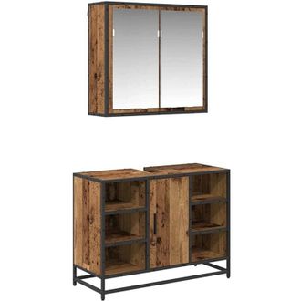 vidaXL Juego de muebles de baño con estante 2 pcs Madera envejecida vidaXL