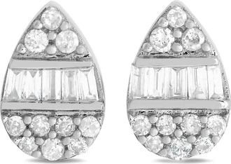 Luxury Bazaar Orecchini a bottone in oro bianco 14 carati con diamanti - Argento