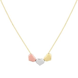 Tresorra 14K Yellow, White, Rose Gold Triple Heart Pendant Necklace