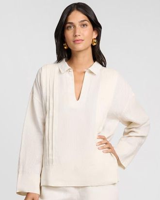 Onia Linen Pintuck Popover Shirt in Natural at Nordstrom, Size X-Small