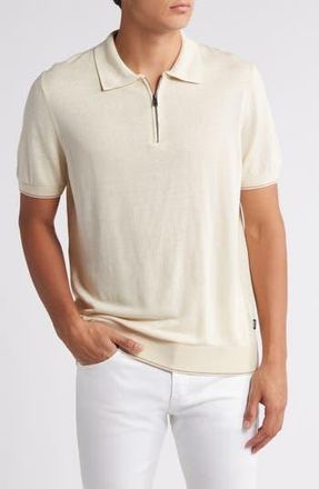 BOSS Trieste Linen Blend Zip Polo Sweater in Open Wht at Nordstrom Rack, Size Xx-Large