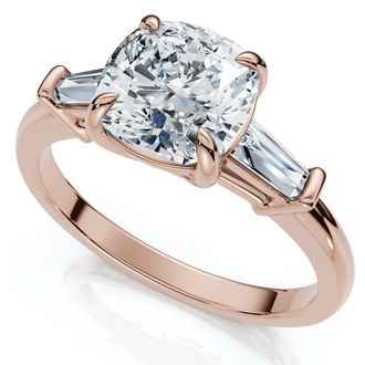 Pompeii3 1 1/4ct Cushion & Baguette Diamond Engagement Ring 14k Gold/Platinum Lab Grown