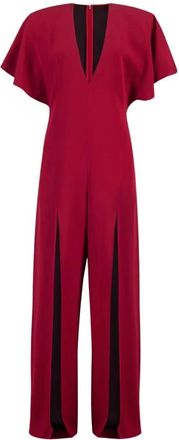 Stella McCartney Burgundy Leg-Slit Jumpsuit - Dames - Jumpsuits - Rood - S - Satijn - Jumpsuits & Playsuits
