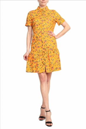 Donna Morgan Folded Sleeve Cotton Blend Dress With Pockets In Amber Multi-Color