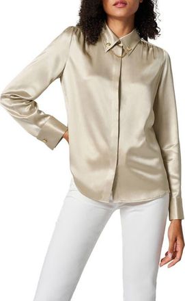 LilySilk Silk Blouse With Metal Chain in Medium Brown at Nordstrom, Size Small