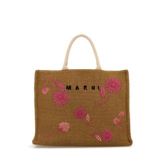 Marni Caramel Raffia Shopping Bag