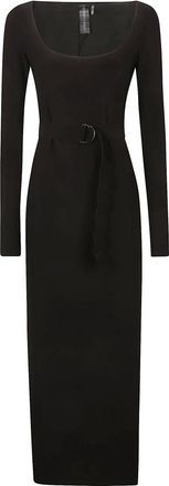 Norma Kamali Zwarte Zijsplit Jurk - Dames - Casual kleedjes - Zwart - XS - Polyester - Kleedjes