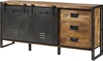 Massivmoebel24 Credenza In Legno Di Mango 195x45x90 Laccato Naturale / Ferro Grigio Blackburn 307